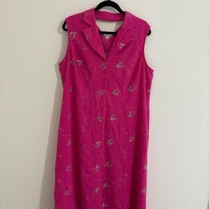 Vintage Pink Sleeveless Sundress with Notched Collar